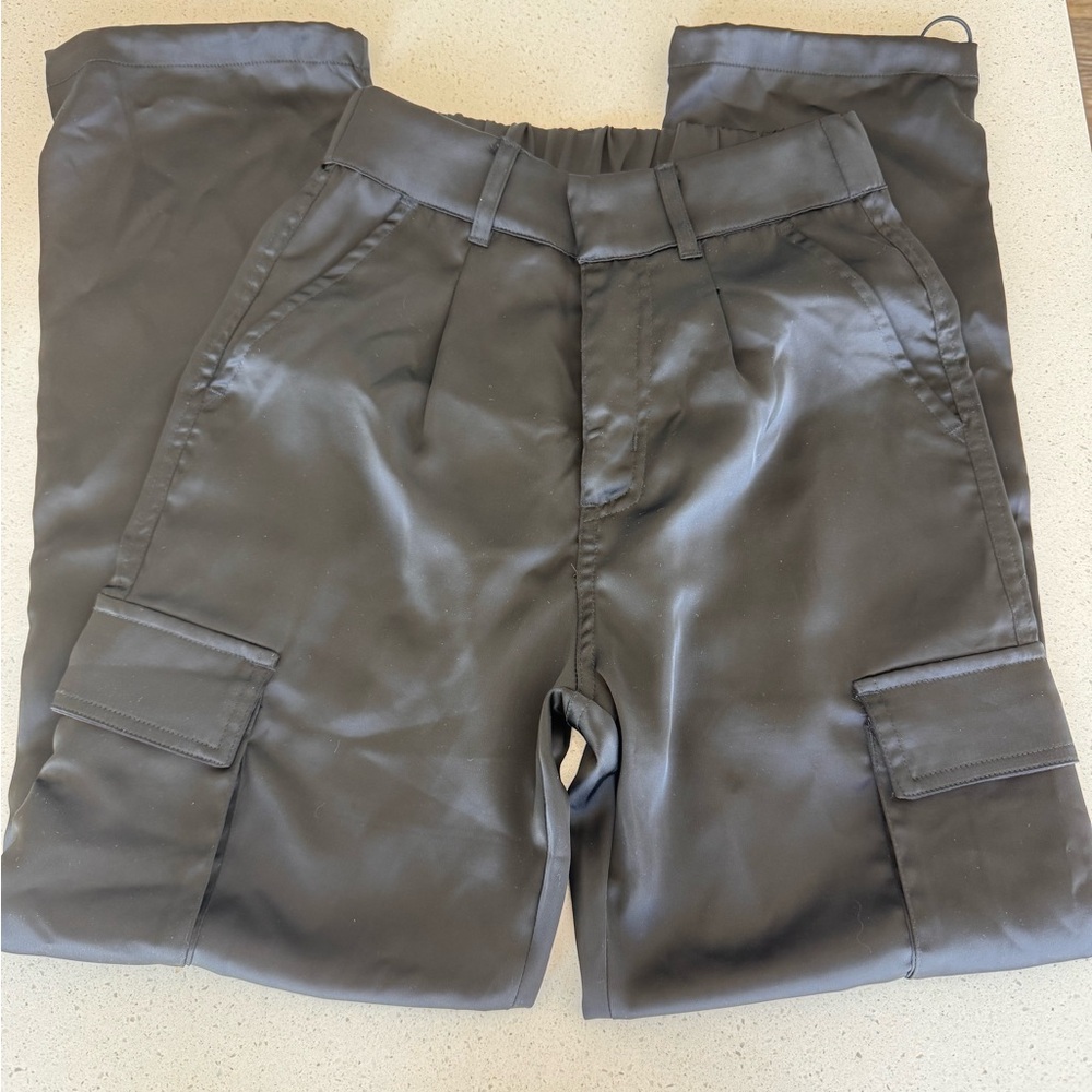 Young LA black satin cargo pants